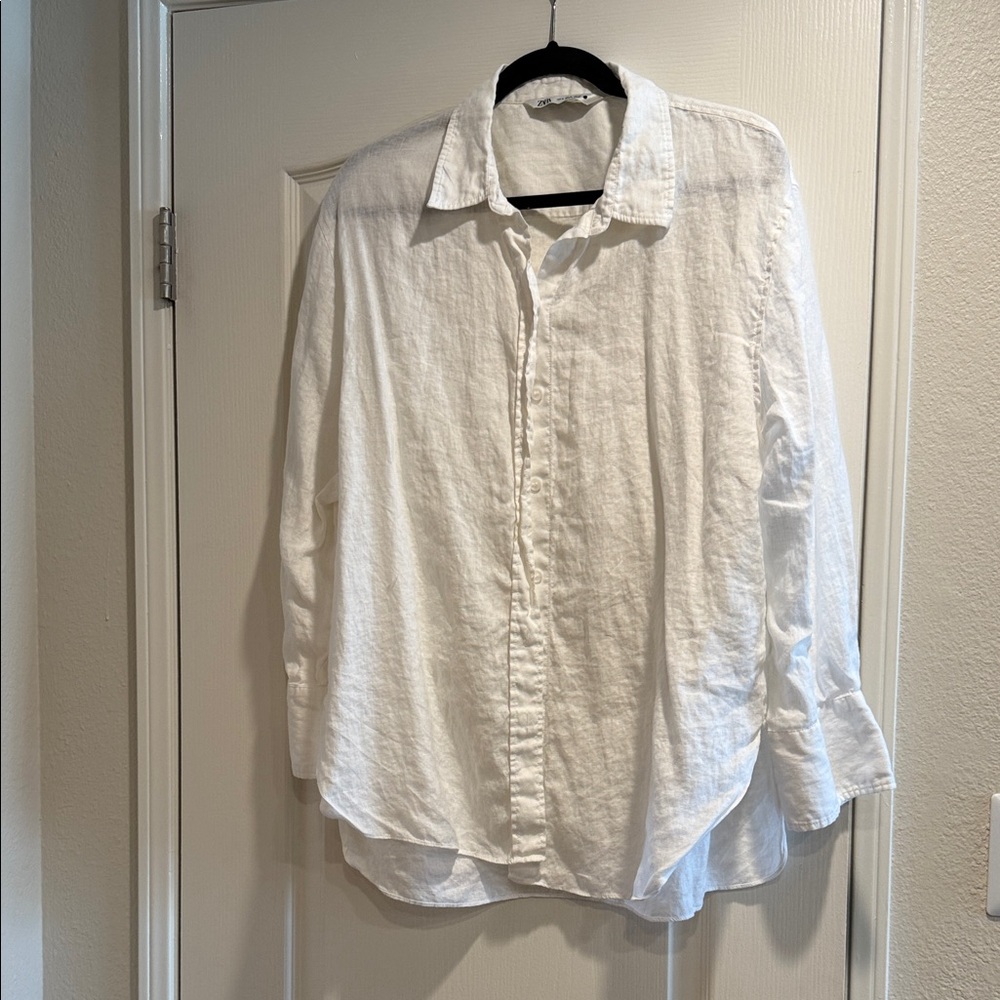 Zara linen White Casual Button Down Shirt